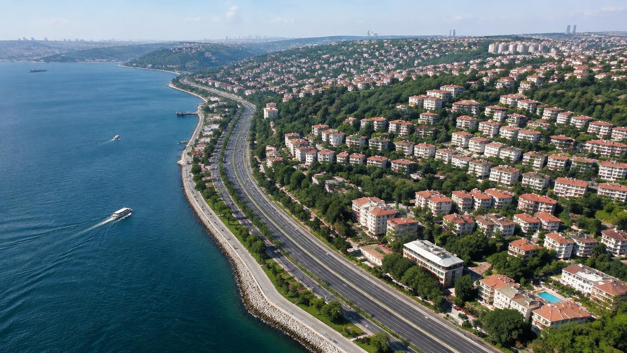 Maltepe ve çevresini kapsayan İstanbul Anadolu Yakası yol ağının havadan görünümü